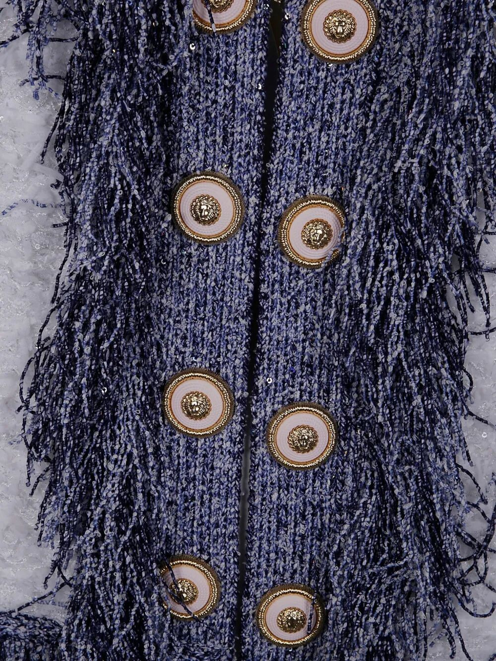 Balmain Women Collarless Glittered Fringed Tweed Jkt - 5