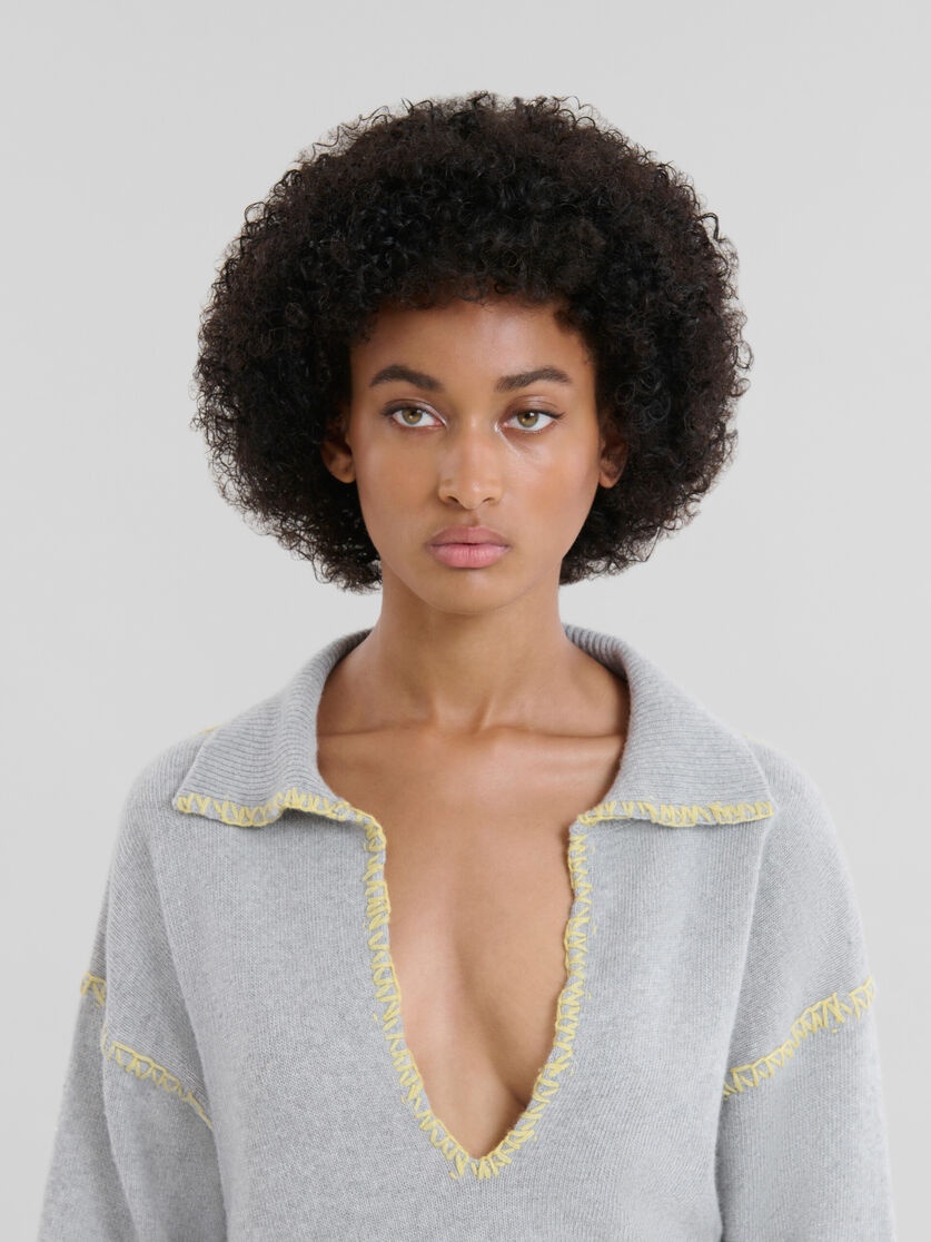 GREY WOOL-CASHMERE JUMPER WITH OVERSIZED COLLAR - 4