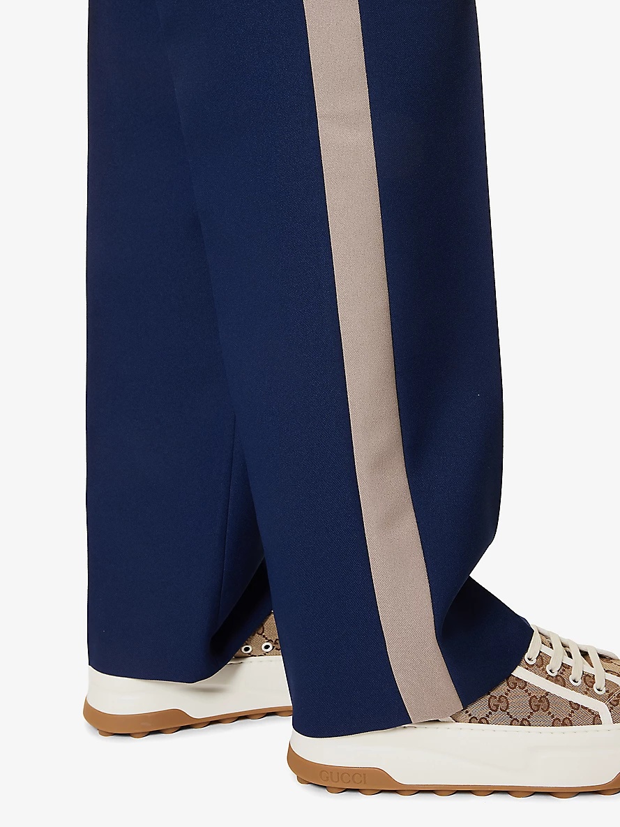 Brand-appliqué pressed-crease straight-leg regular-fit woven trousers - 5