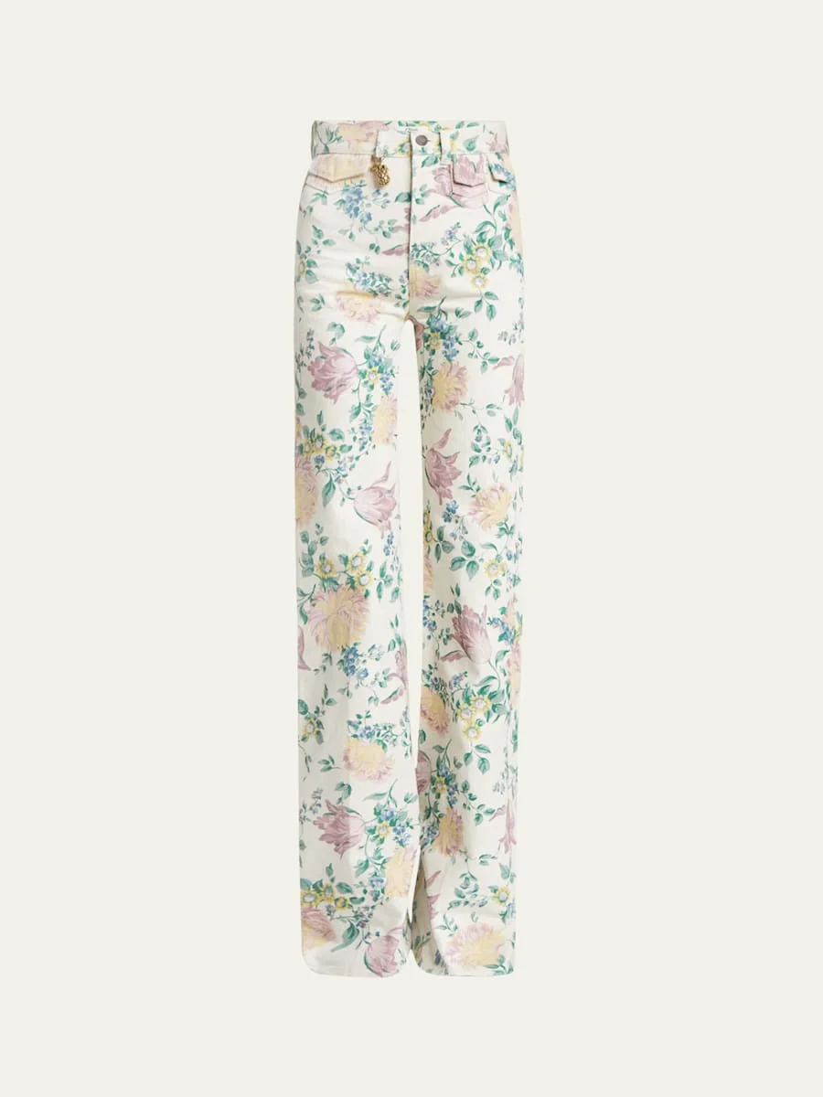 Floral High Rise Flared Jeans - 1