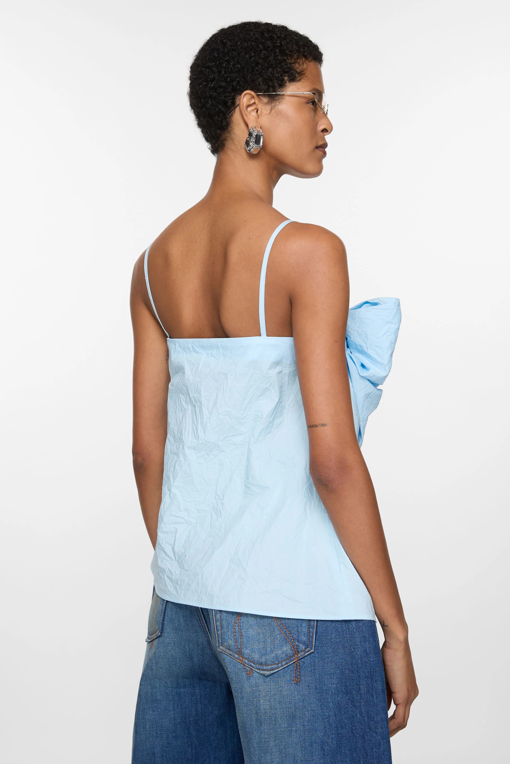 Bow strap blouse - Light blue - 3
