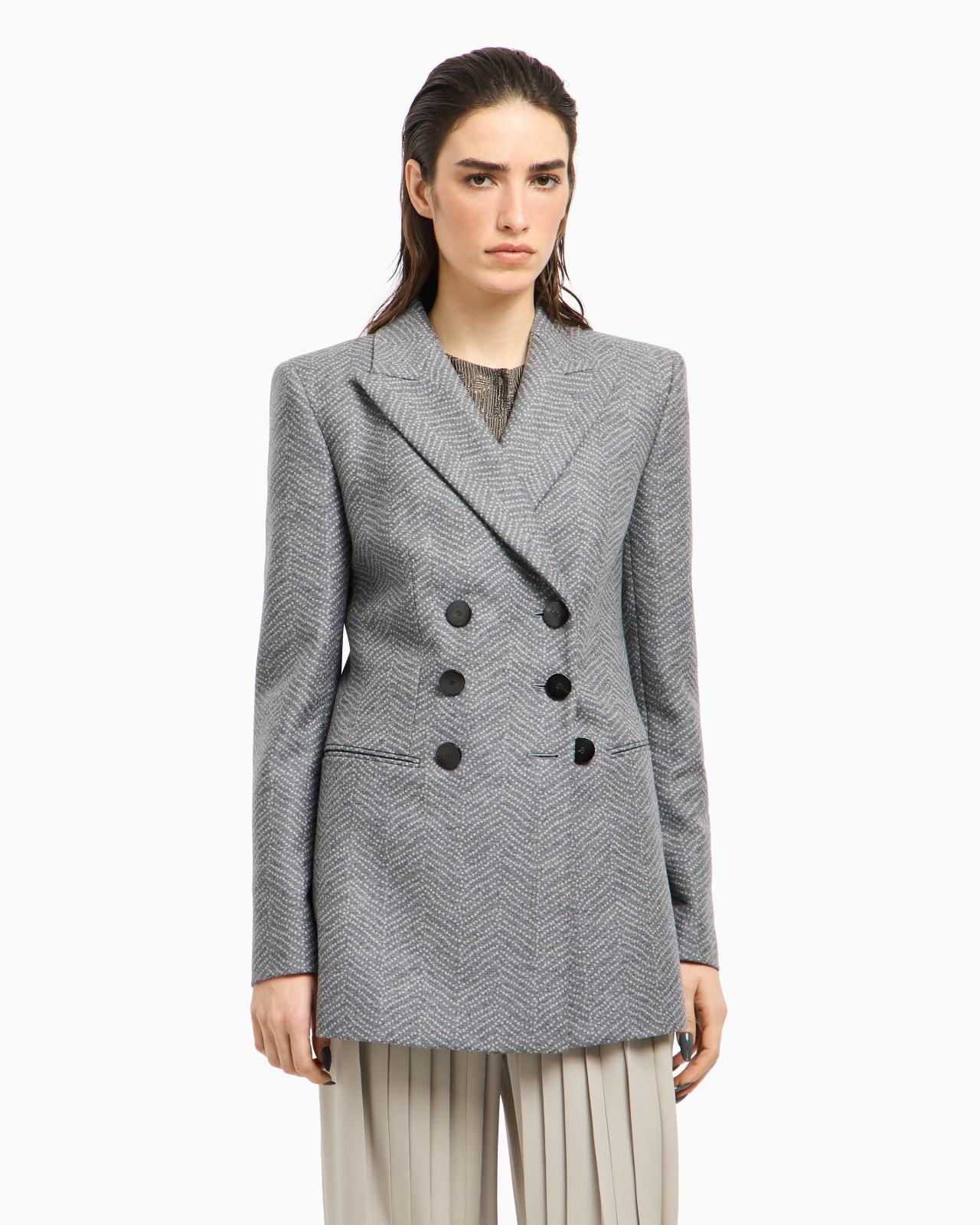 ASV DOUBLE-BREASTED JACKET IN VIRGIN WOOL AND CASHMERE CHEVRON JACQUARD - 4