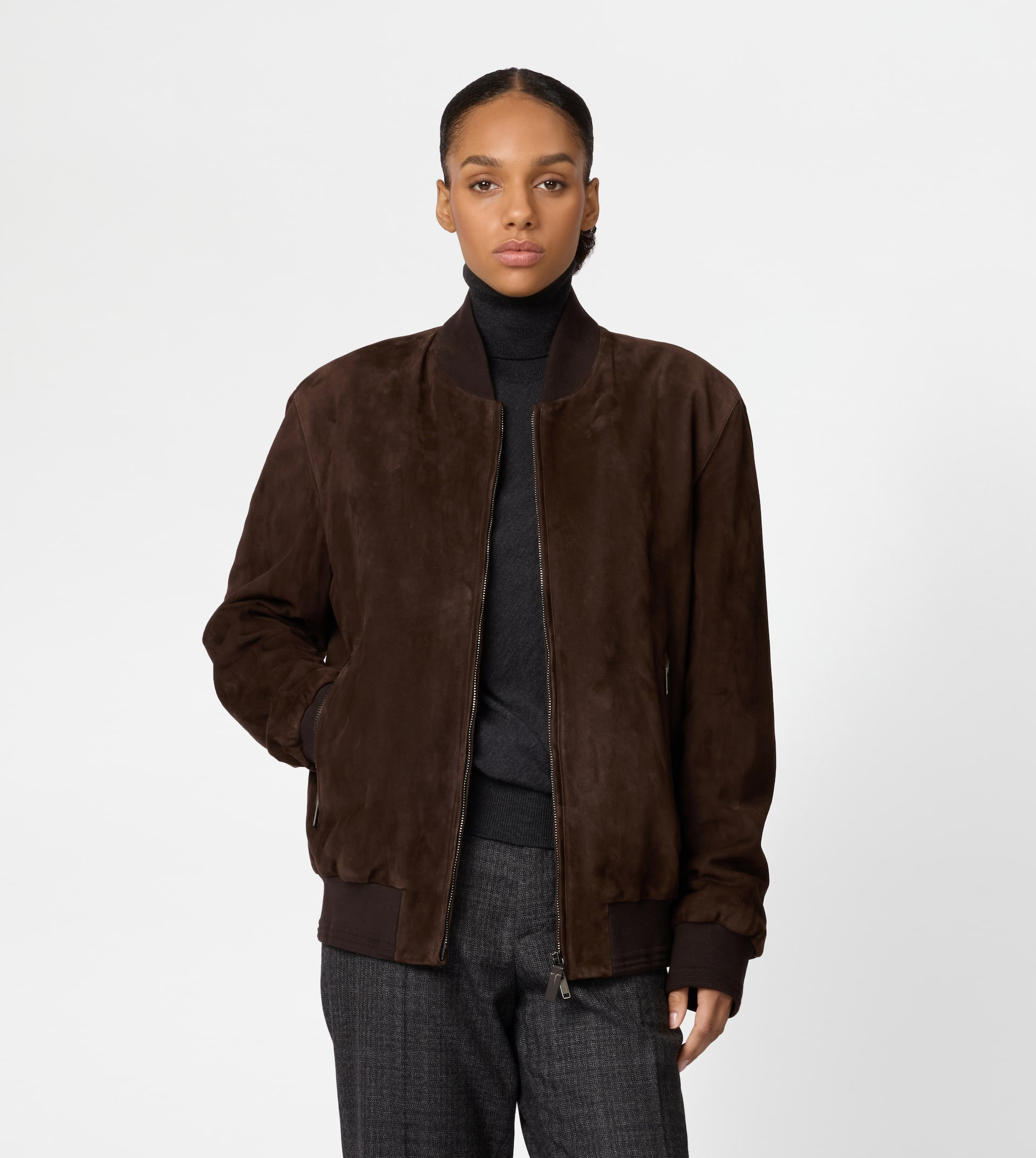 BOMBER JACKET IN PASHMY SUEDE - BROWN - 9