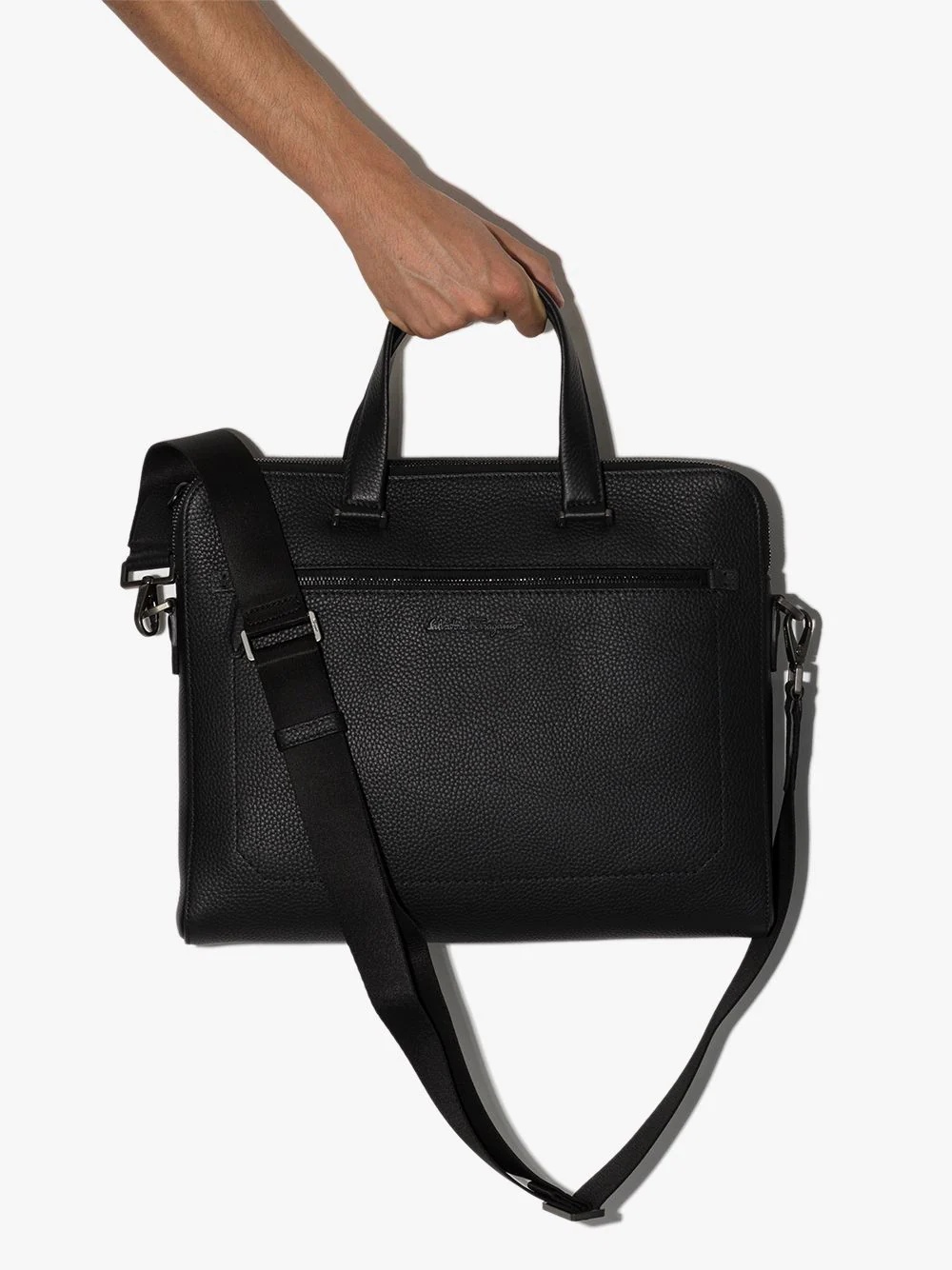 logo-plaque leather briefcase - 4