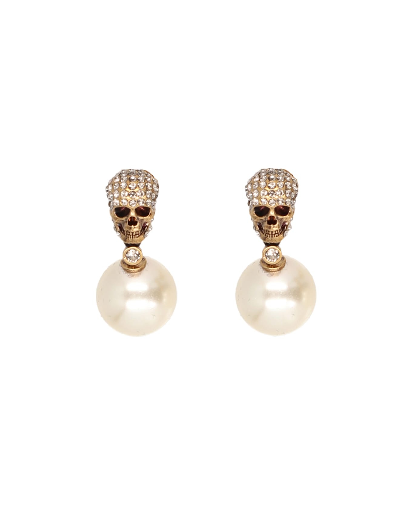 Pearl Skull Earrings In Antiqued Gold - 1