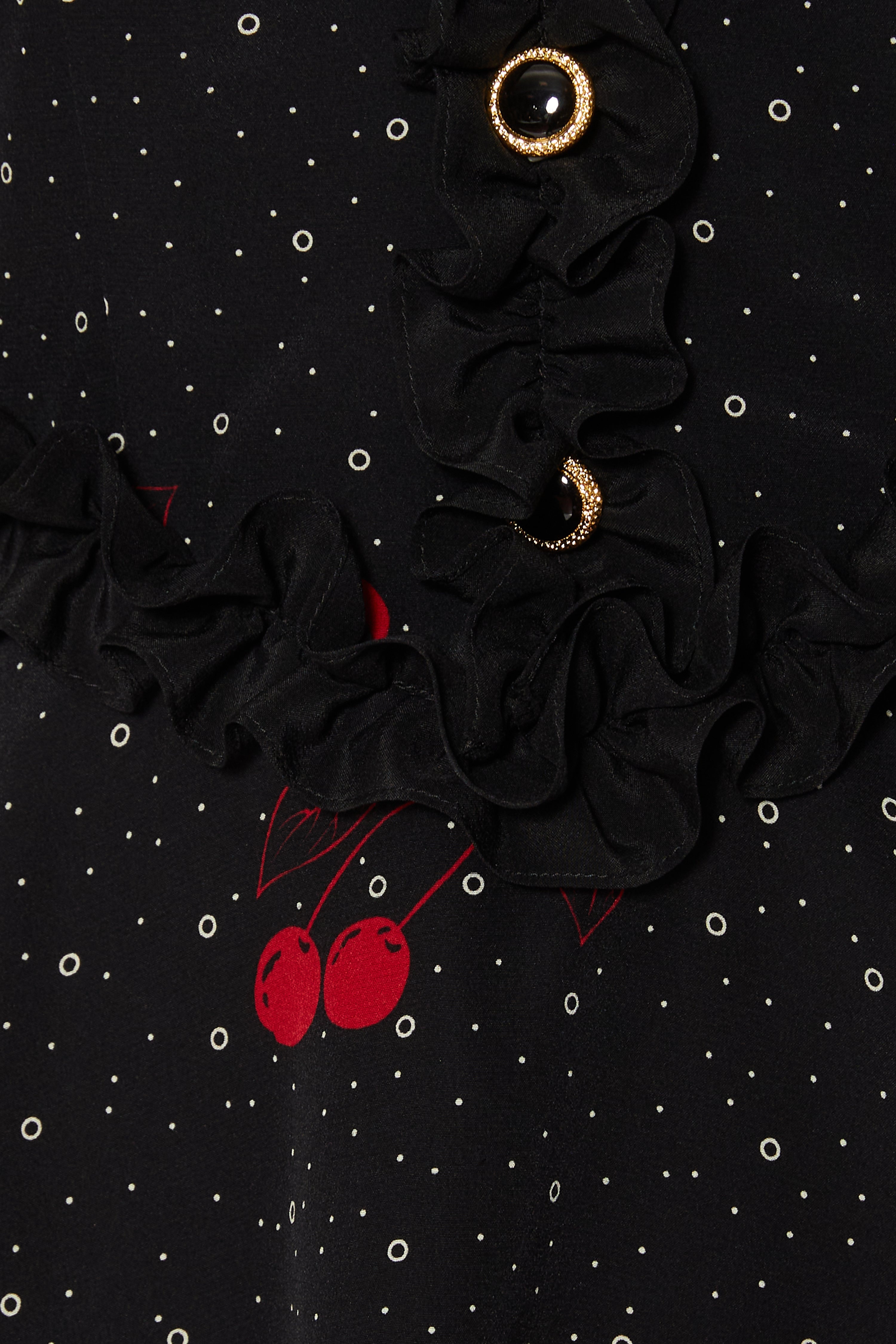 CHERRY PRINT SILK MINI DRESS WITH RUFFLE DETAILS - 3