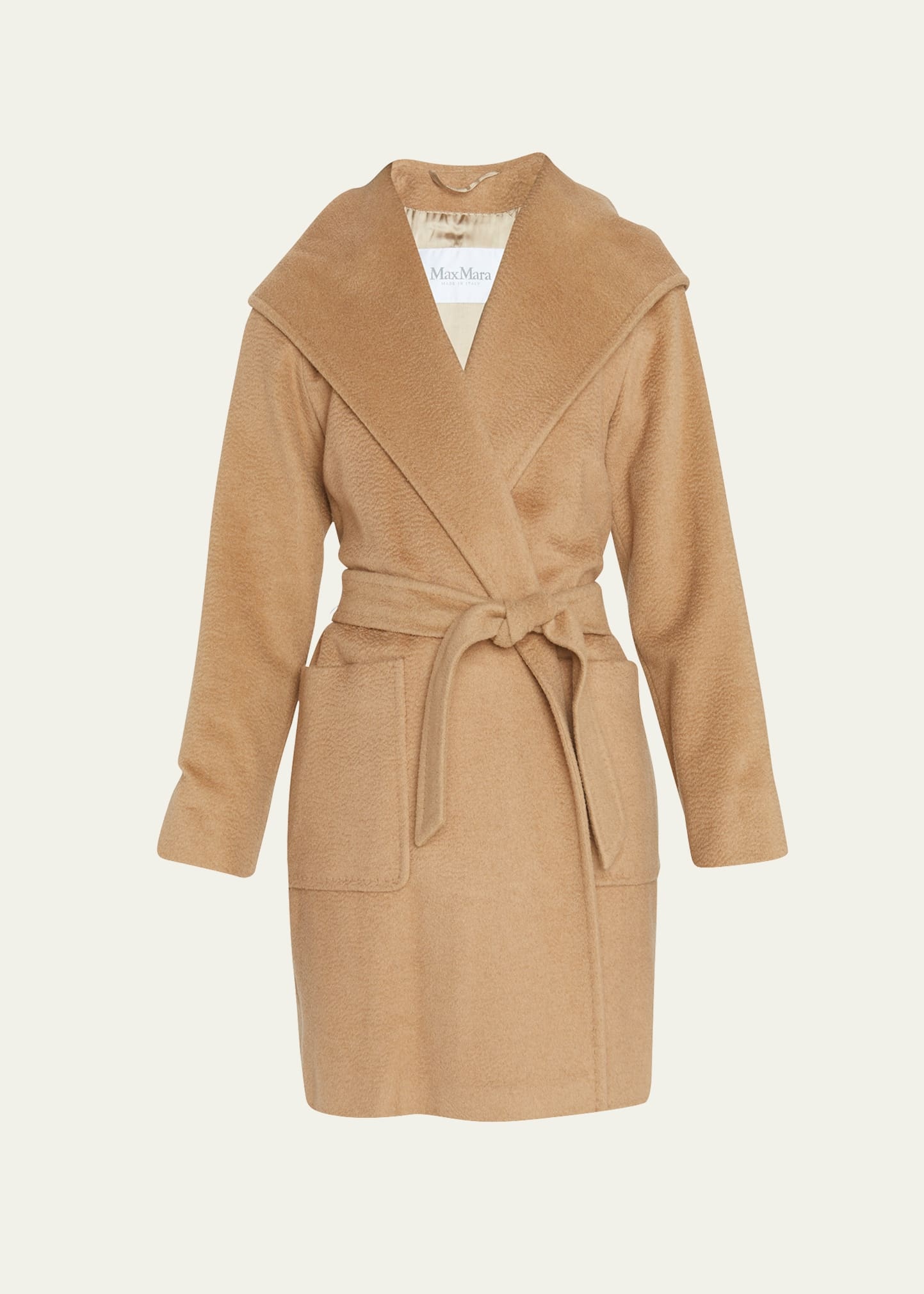 Rialto Camel Hair Belted Short Hooded Coat - 1