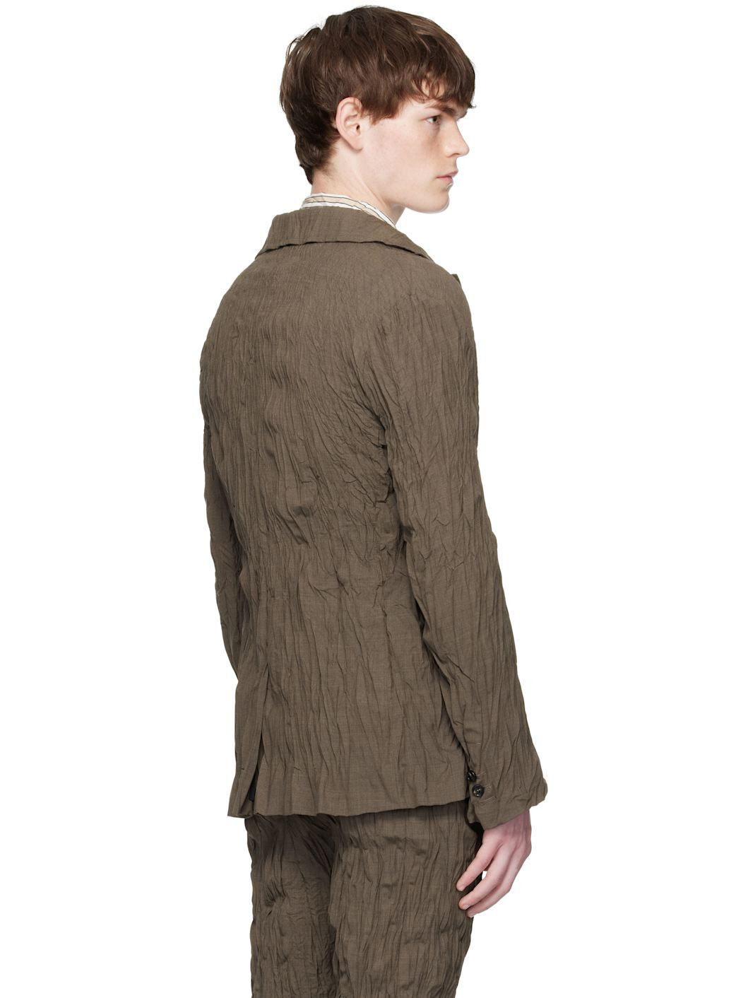Brown Crushed Wool Blazer - 3