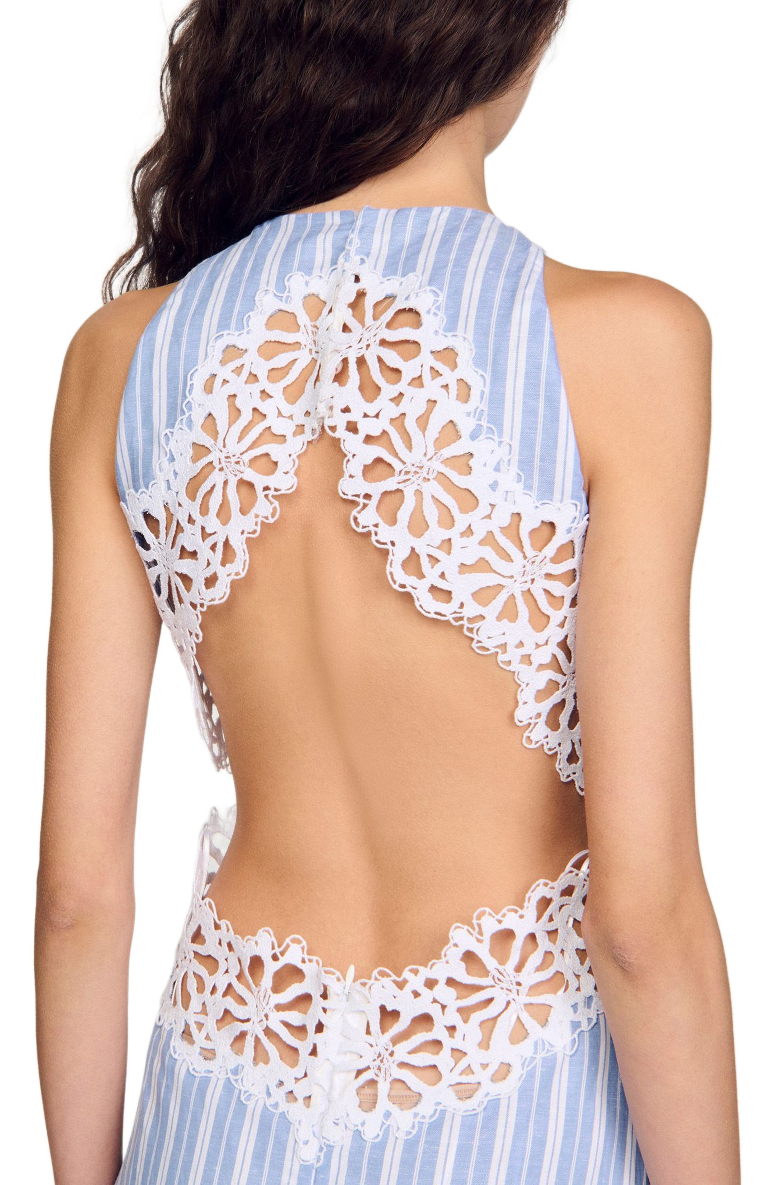 SANDRO Striped maxi dress with lace in Blu /White at Nordstrom - 5