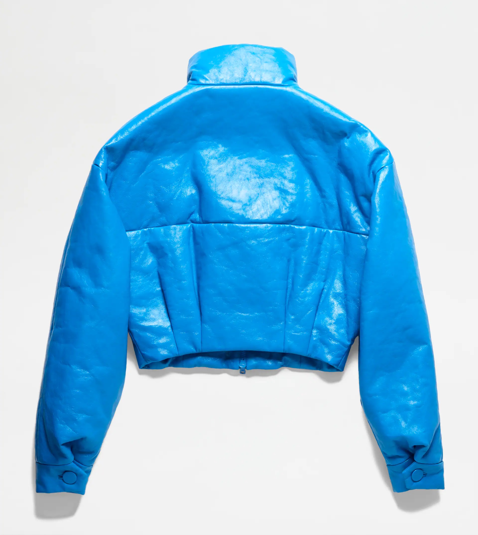 CROPPED PADDED LEATHER JACKET - BLUE - 7