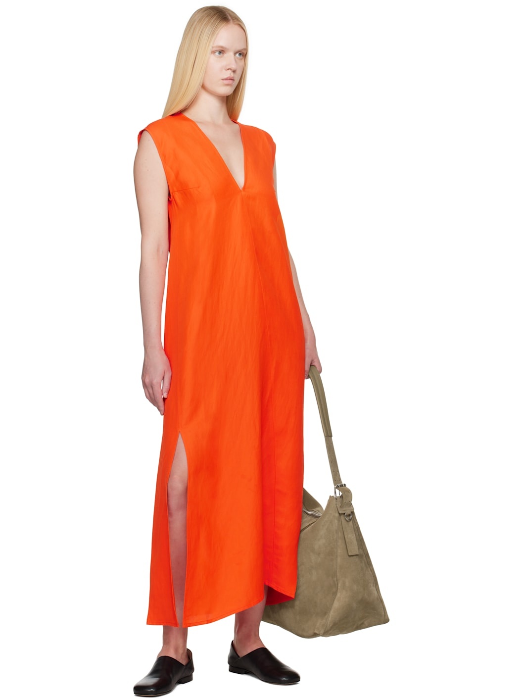 Orange Lise Linen Midi Dress - 4