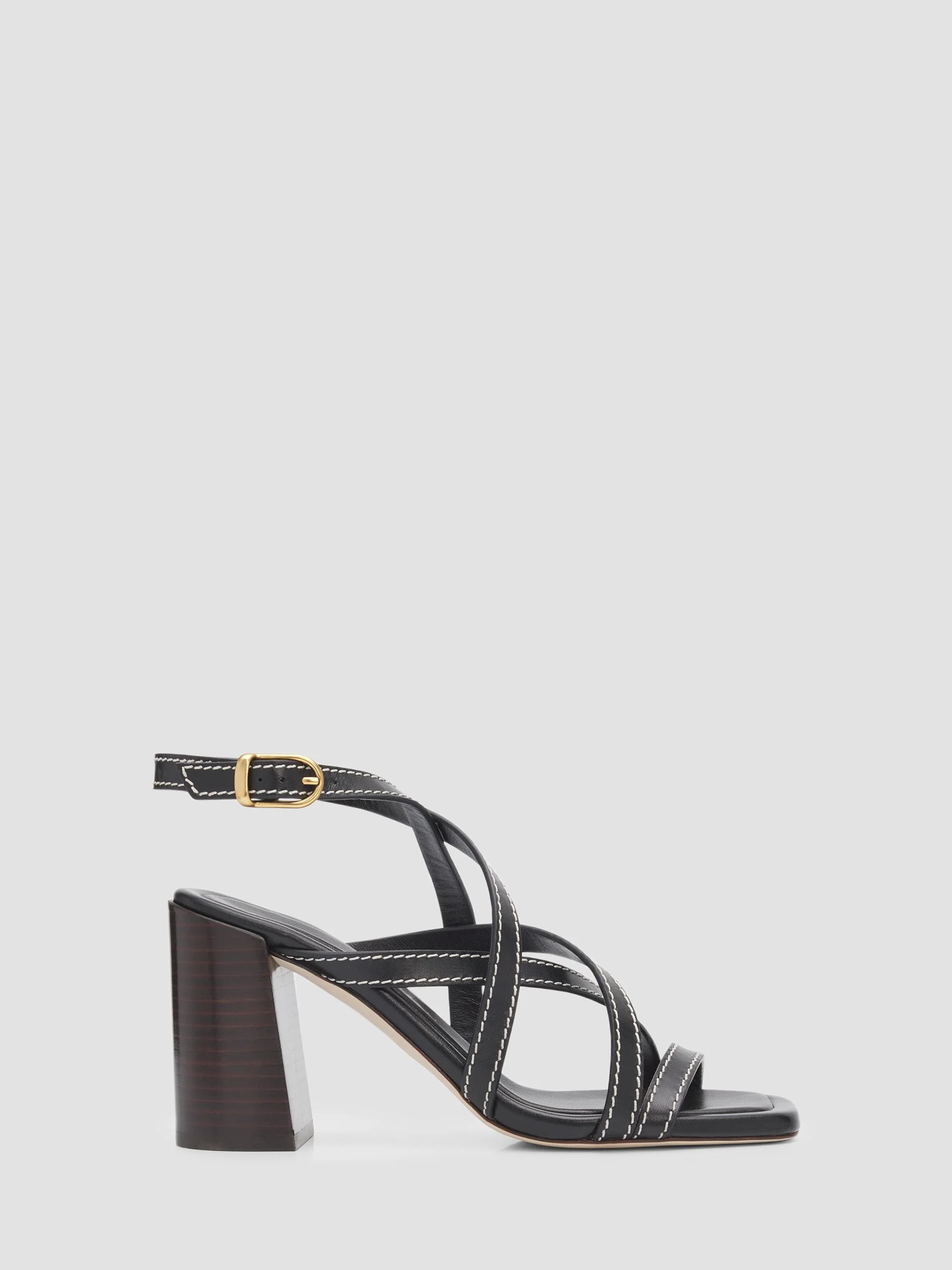 Women's Park Block 85MM Leather Strappy Sandals - Black - 1