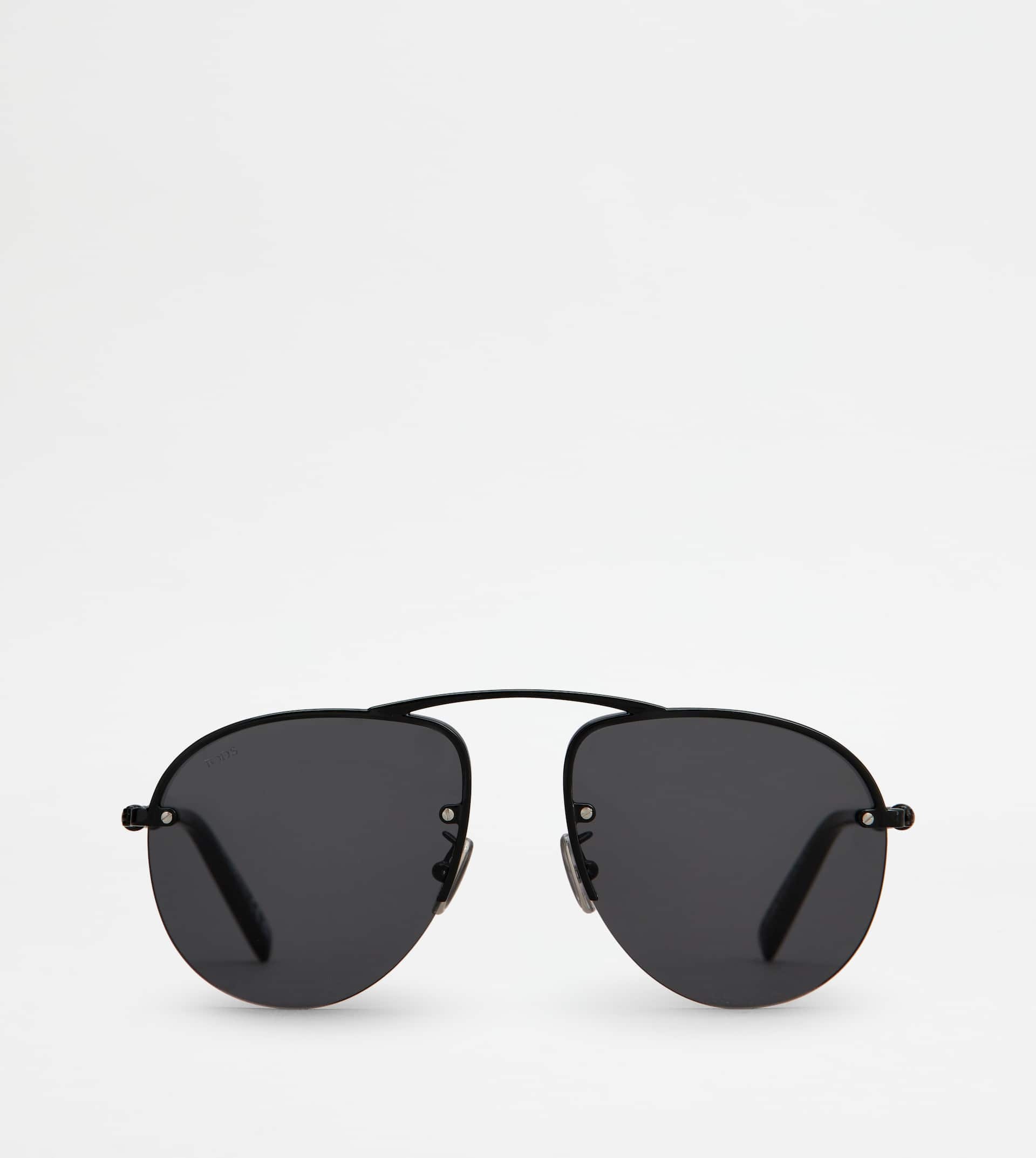 PILOT SUNGLASSES WITH TEMPLE IN LEATHER - BLACK - 1