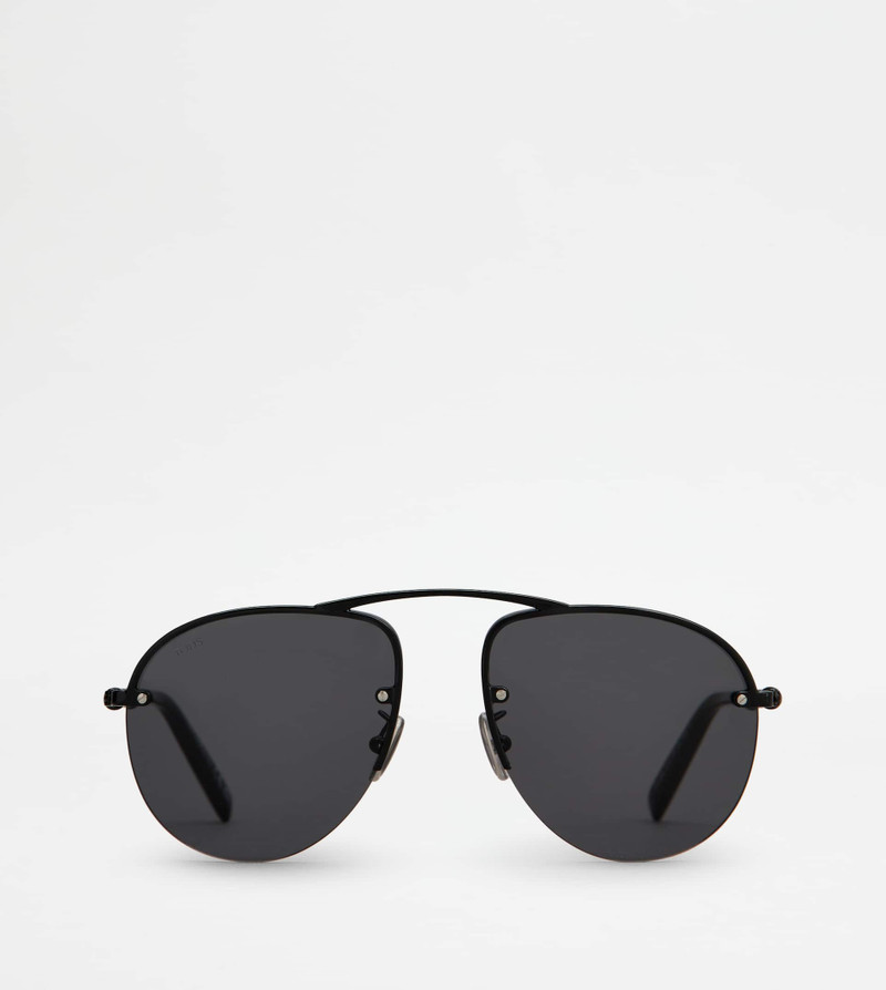 PILOT SUNGLASSES WITH TEMPLE IN LEATHER - BLACK 1