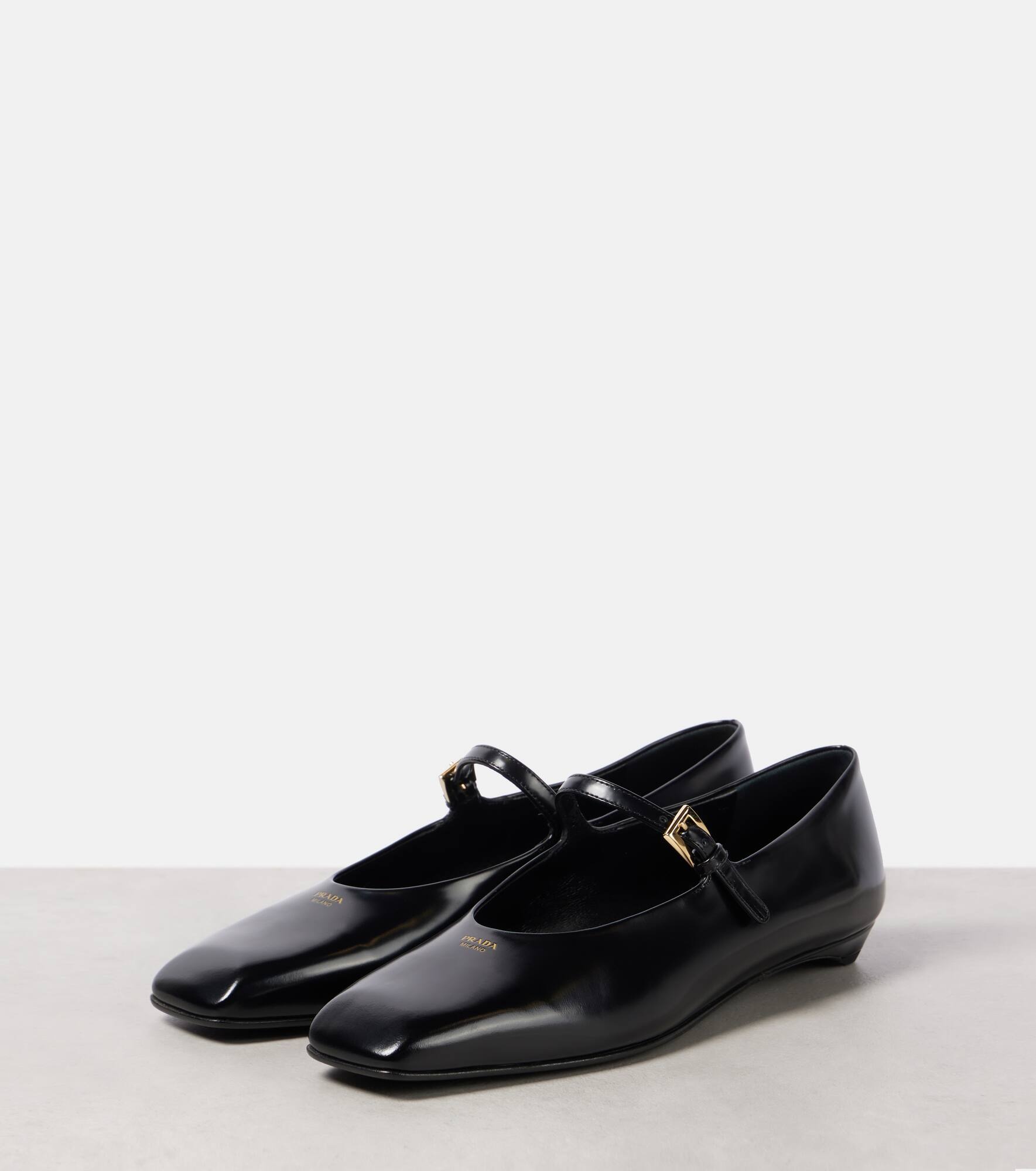 Brushed leather Mary Jane flats - 4