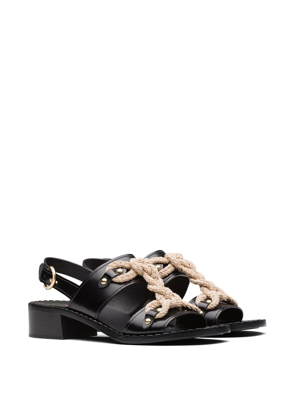 woven cord leather sandals - 2