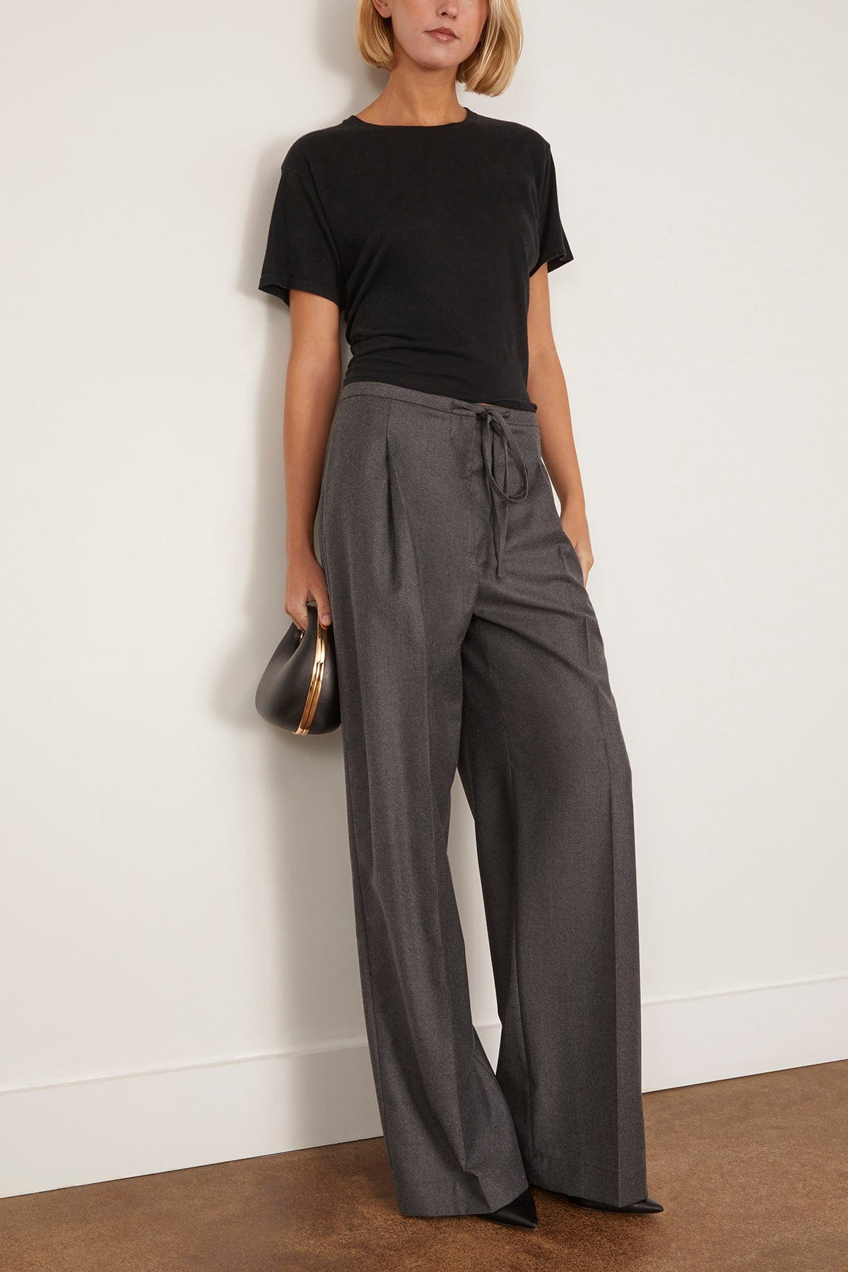 Relaxed Soft Wool Trousers in Dark Grey Melange - 2