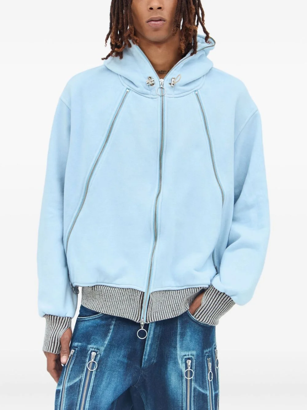 Hybrid zip-panel hooded sweatshirt - 1