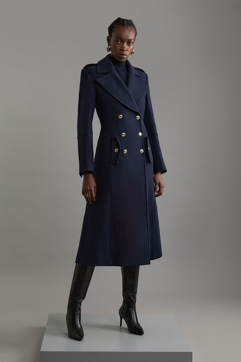 Premium Italian Manteco Wool Military Double Breasted Tailored Midi Coat 1