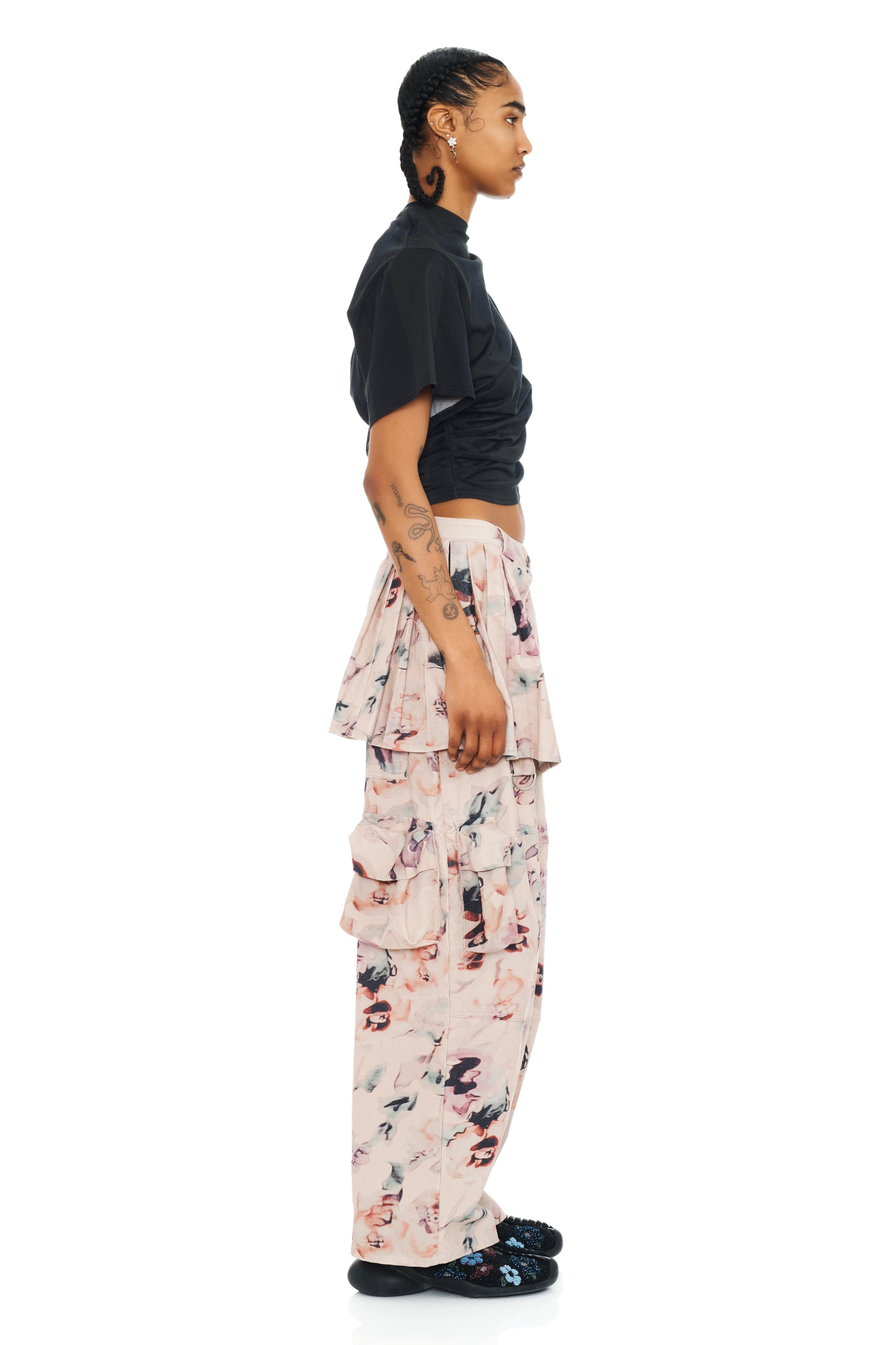 CHARCOAL STRIPE EVA DRAPED TEE - 3