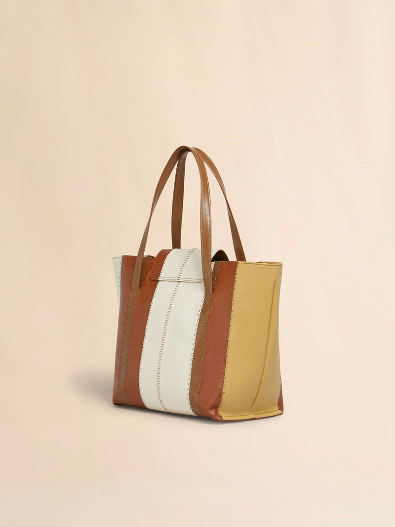 Marni CREAM, BROWN, AND BEIGE LEATHER TRUNKAROO MEDIUM BAG outlook