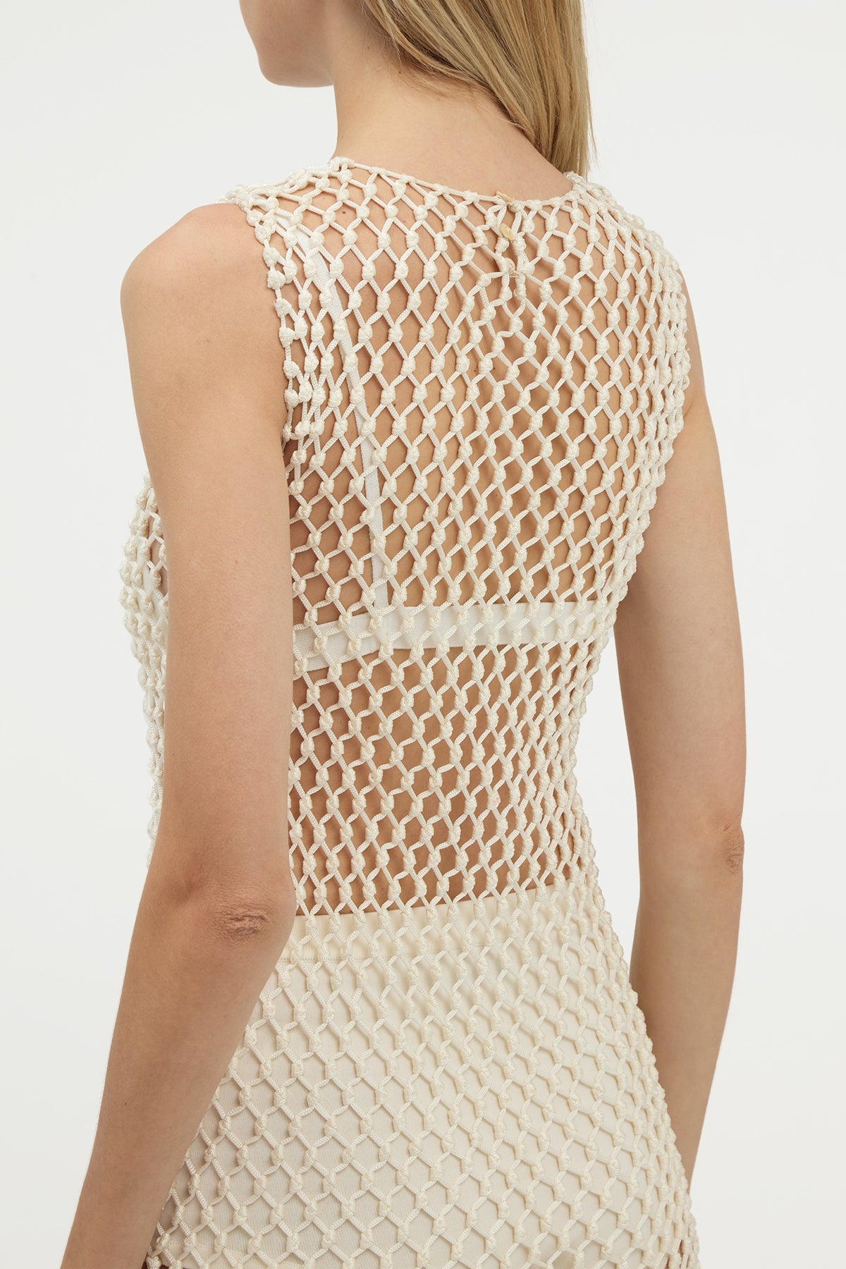 Nabia L Fringe Macrame Maxi Dress in Ivory Silk - 5