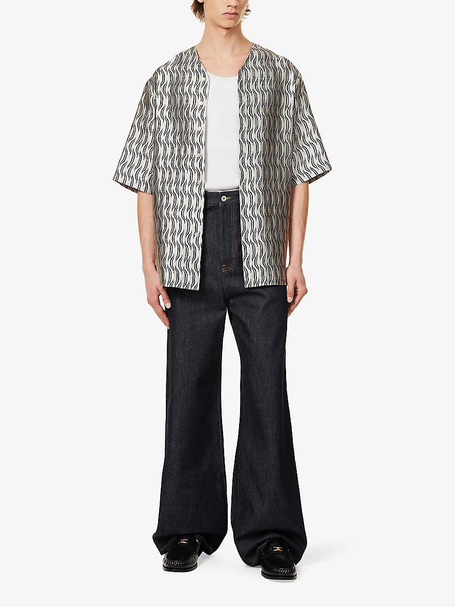 Abstract-pattern V-neck relaxed-fit silk-blend shirt - 2