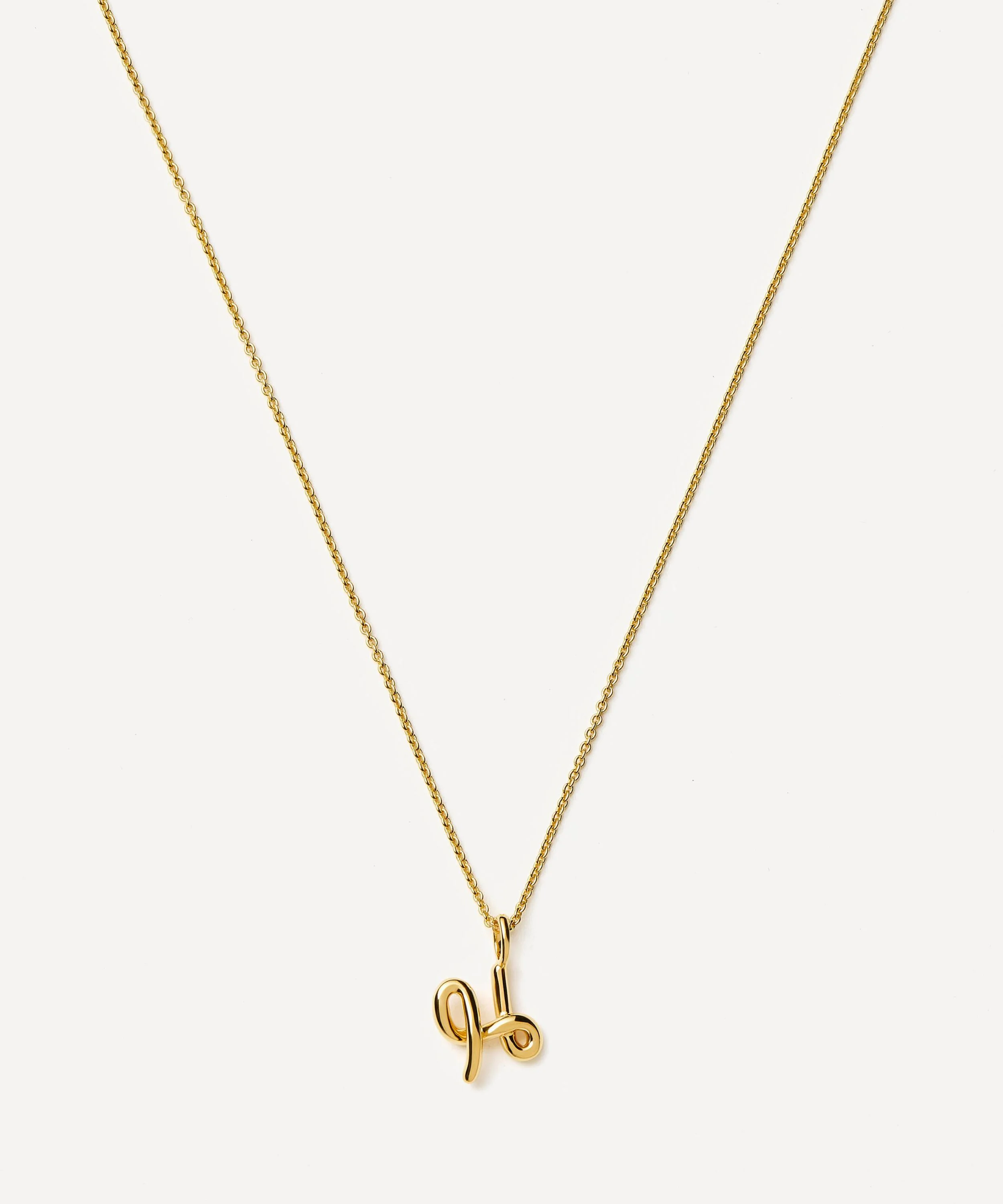 18ct Gold-Plated Vermeil Silver Curly Molten Mini H Initial Pendant Necklace - 1