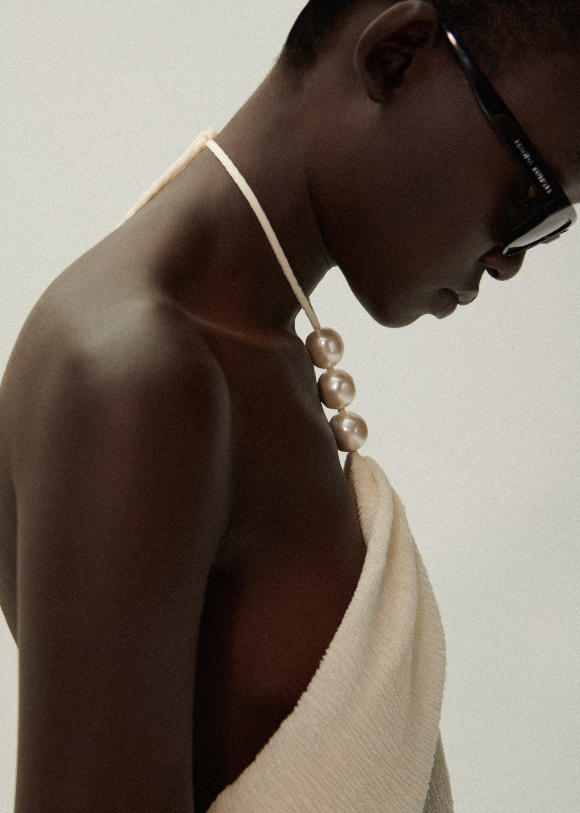 Pearl halterneck midi dress in cream - 5