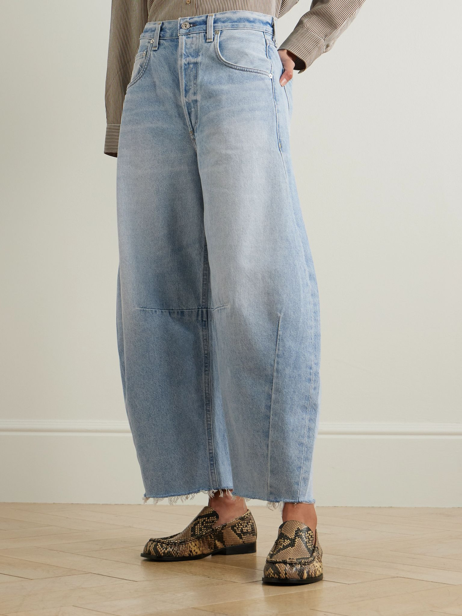 Horseshoe frayed high-rise wide-leg jeans Light denim - 3