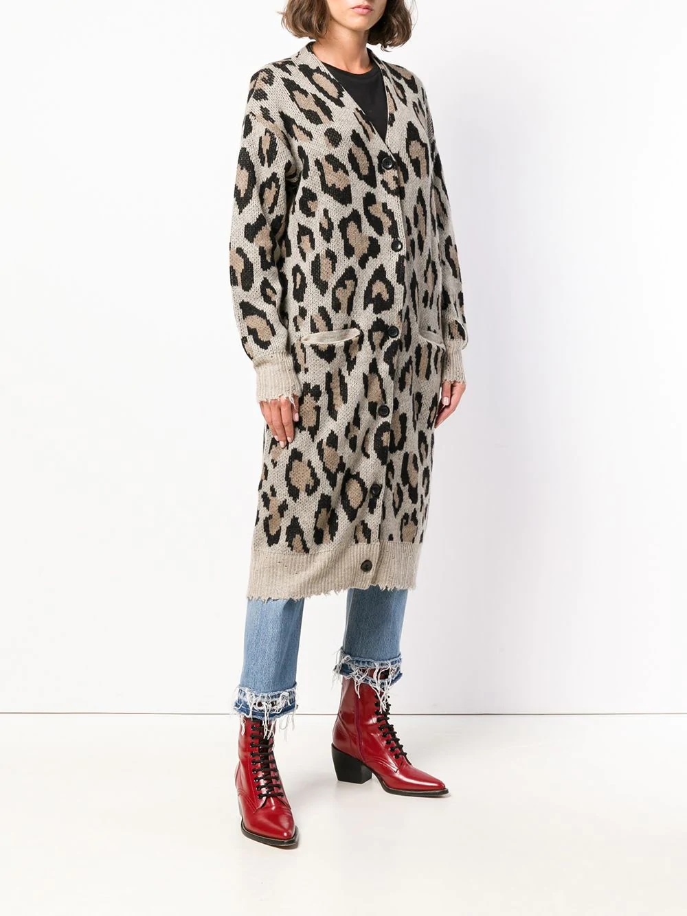 cashmere long leopard cardigan - 3