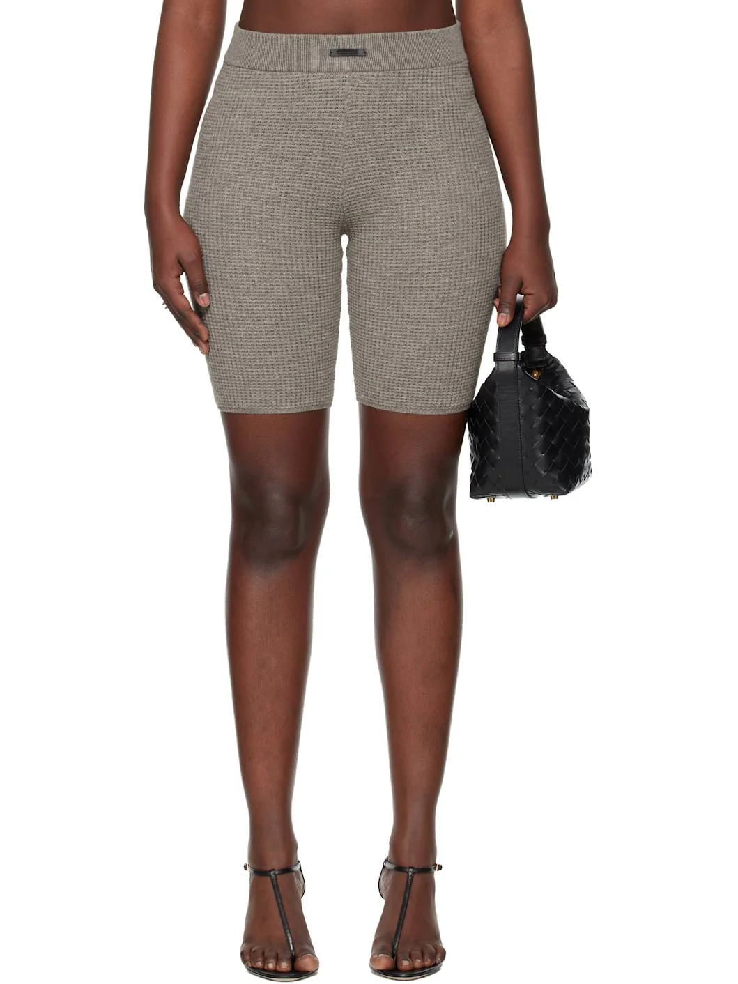 Brown Holiday Waffle Biker Shorts - 1