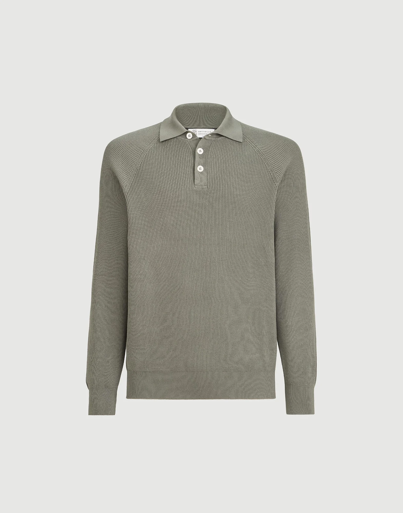 Cotton English rib knit polo with long raglan sleeves - 1