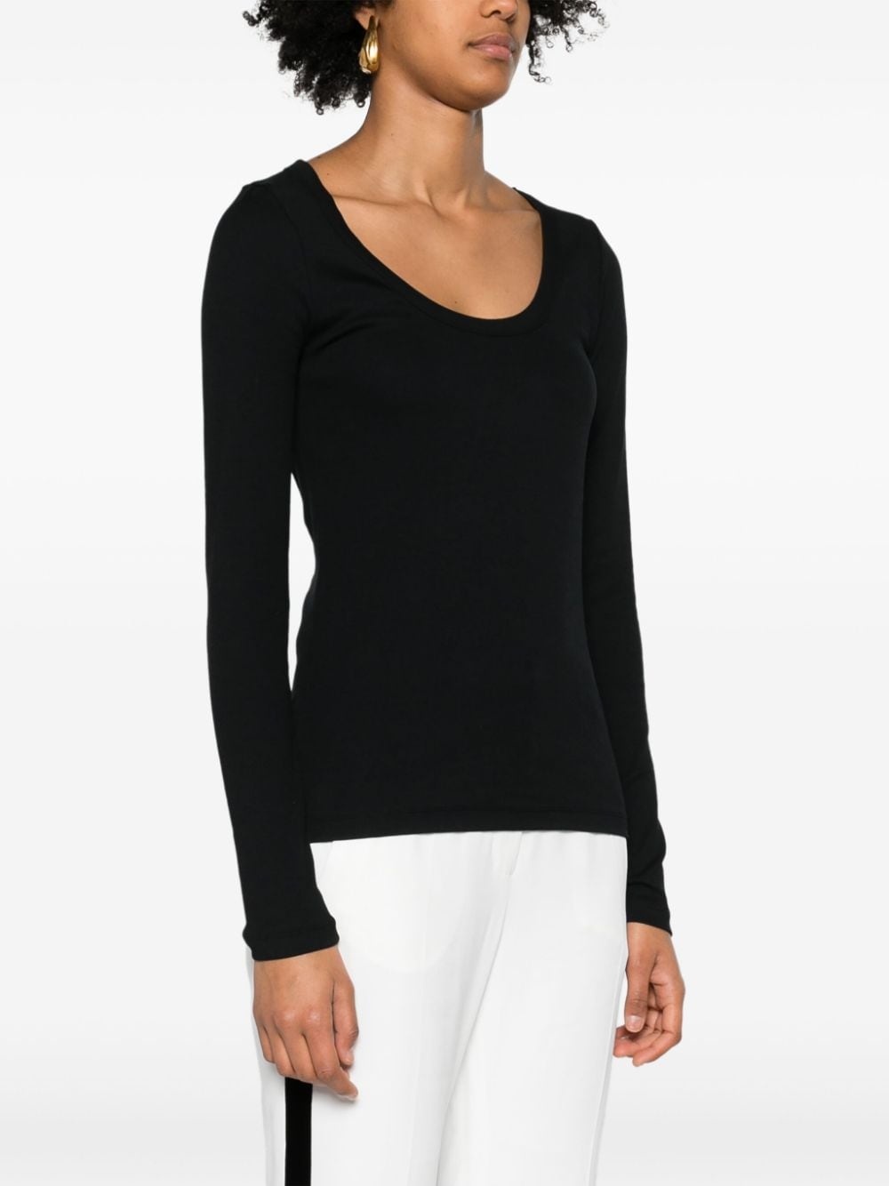 scoop-neck fine-ribbed T-shirt - 3