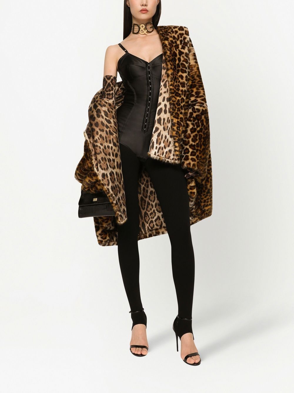KIM DOLCE&GABBANA leopard-print faux-fut coat - 2