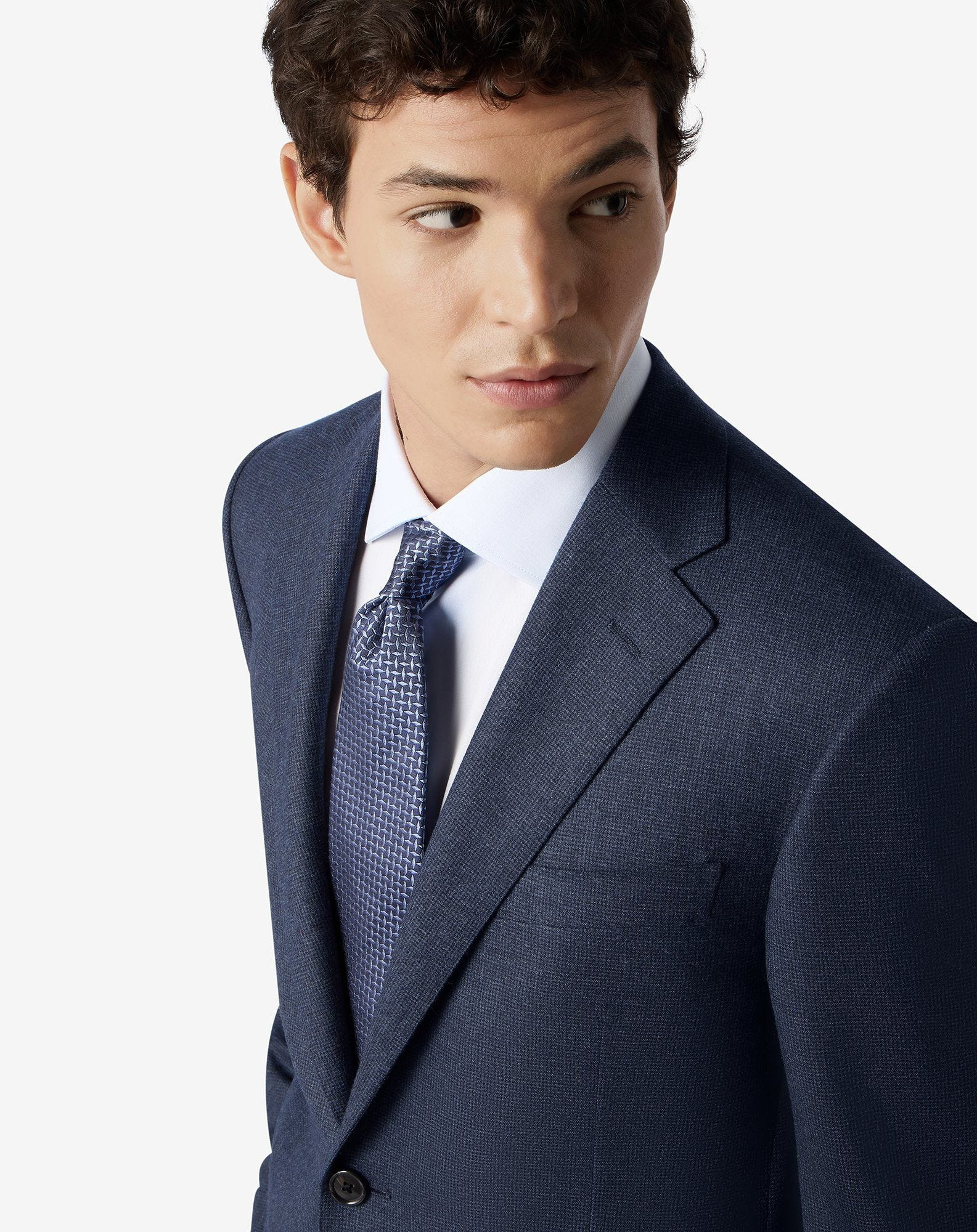 Blue micropatterned wool flannel and cashmere suit - 5
