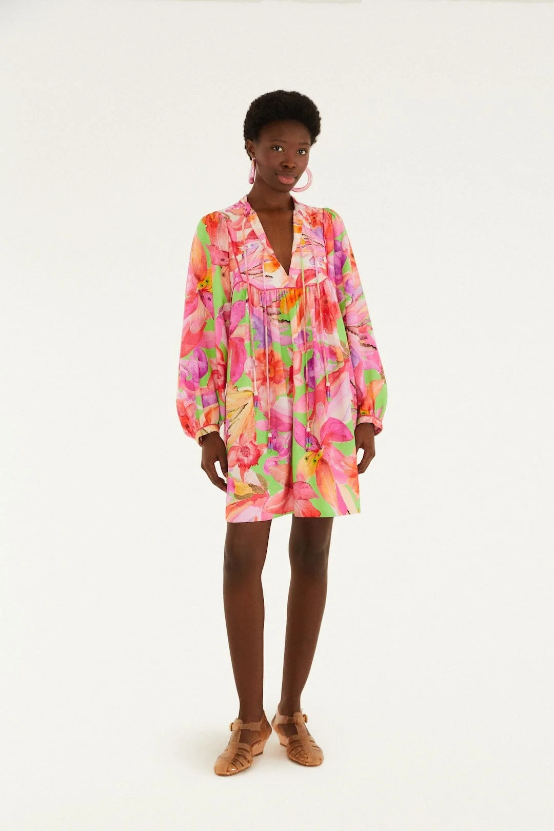 Multicolor Artsy Flora Lenzing Ecovero Euroflax Mini Dress - 1