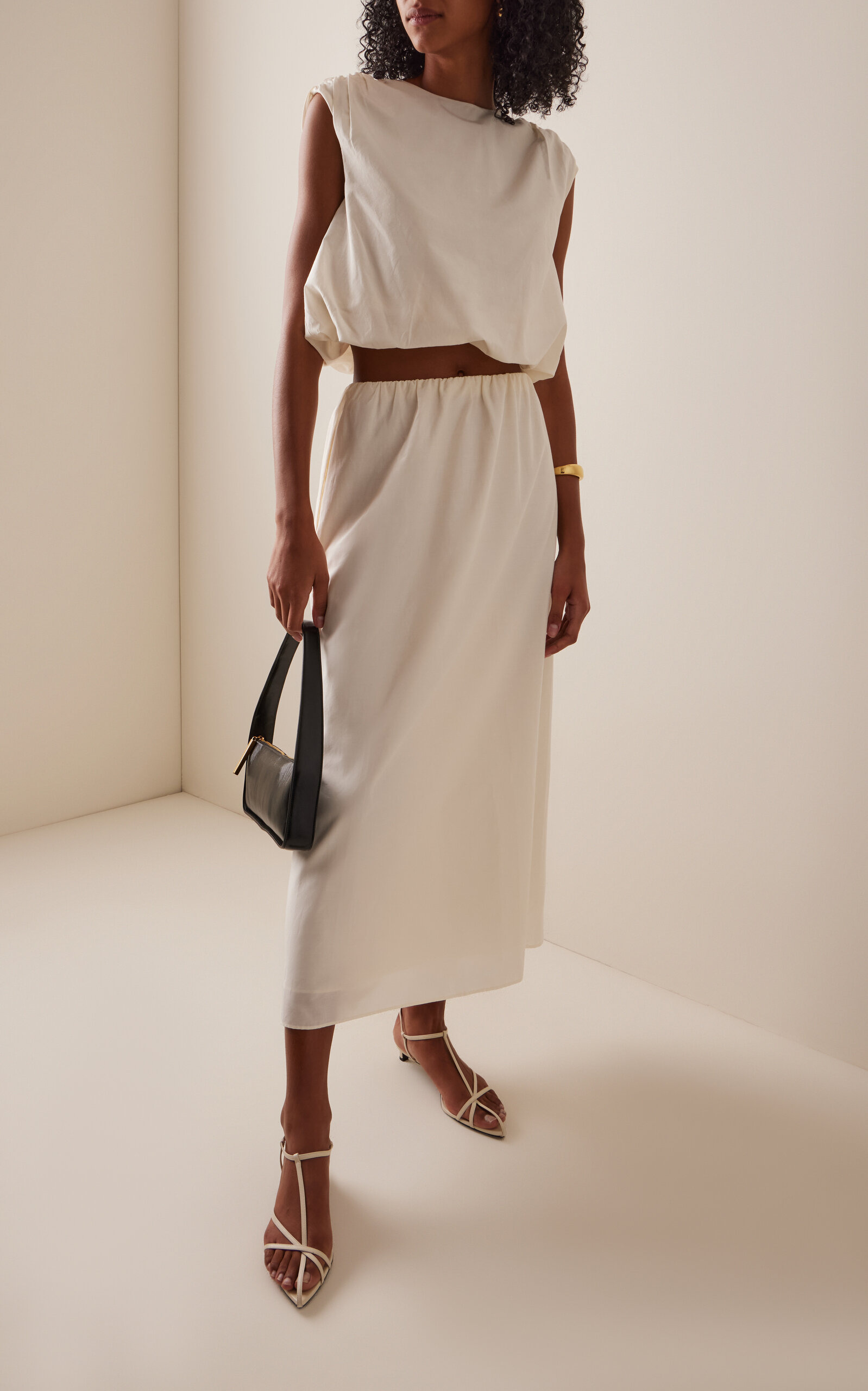 Carmen Gathered Maxi Cotton-Silk Skirt ivory - 2