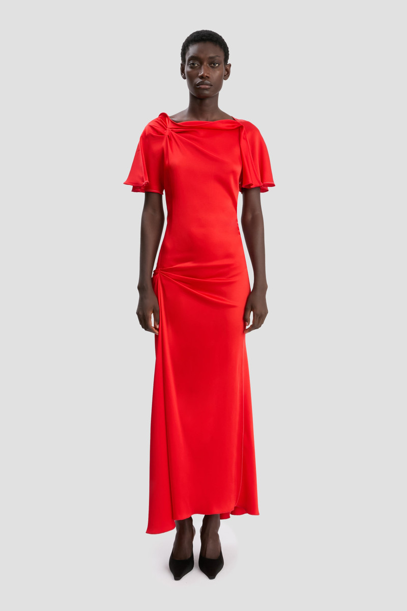 Victoria Beckham Draped Cap Sleeve Dress In Cayenne outlook