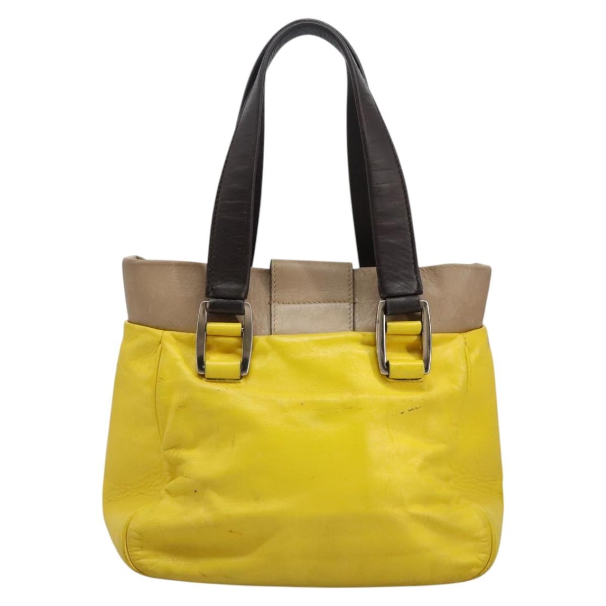 CELINE Hand Bag Leather Yellow Brown Silver - 2