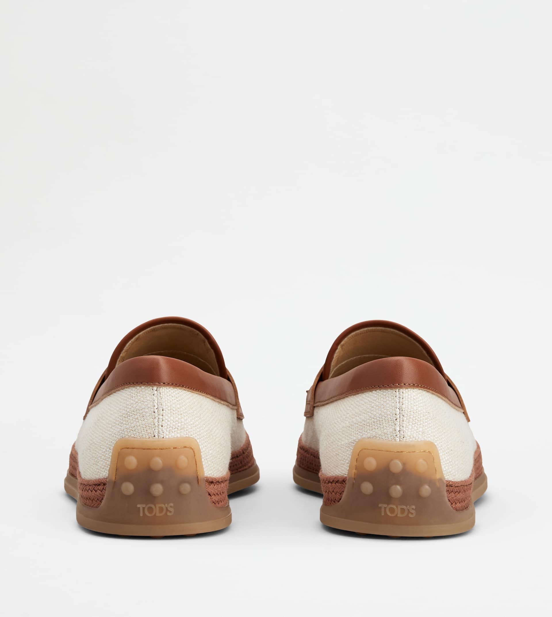 LOAFERS IN CANVAS AND LEATHER - OFF WHITE, BROWN - 2