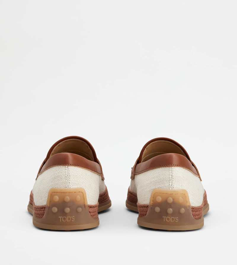 Tod's LOAFERS IN CANVAS AND LEATHER - OFF WHITE, BROWN outlook