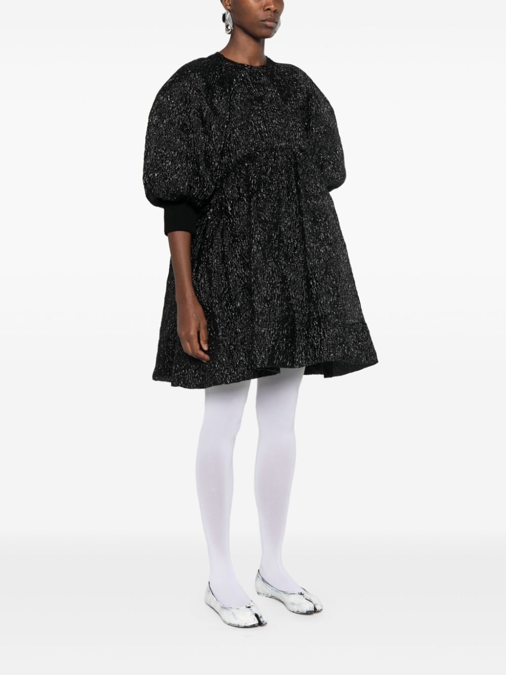 crushed-cloquÃ© puff-sleeves dress - 3