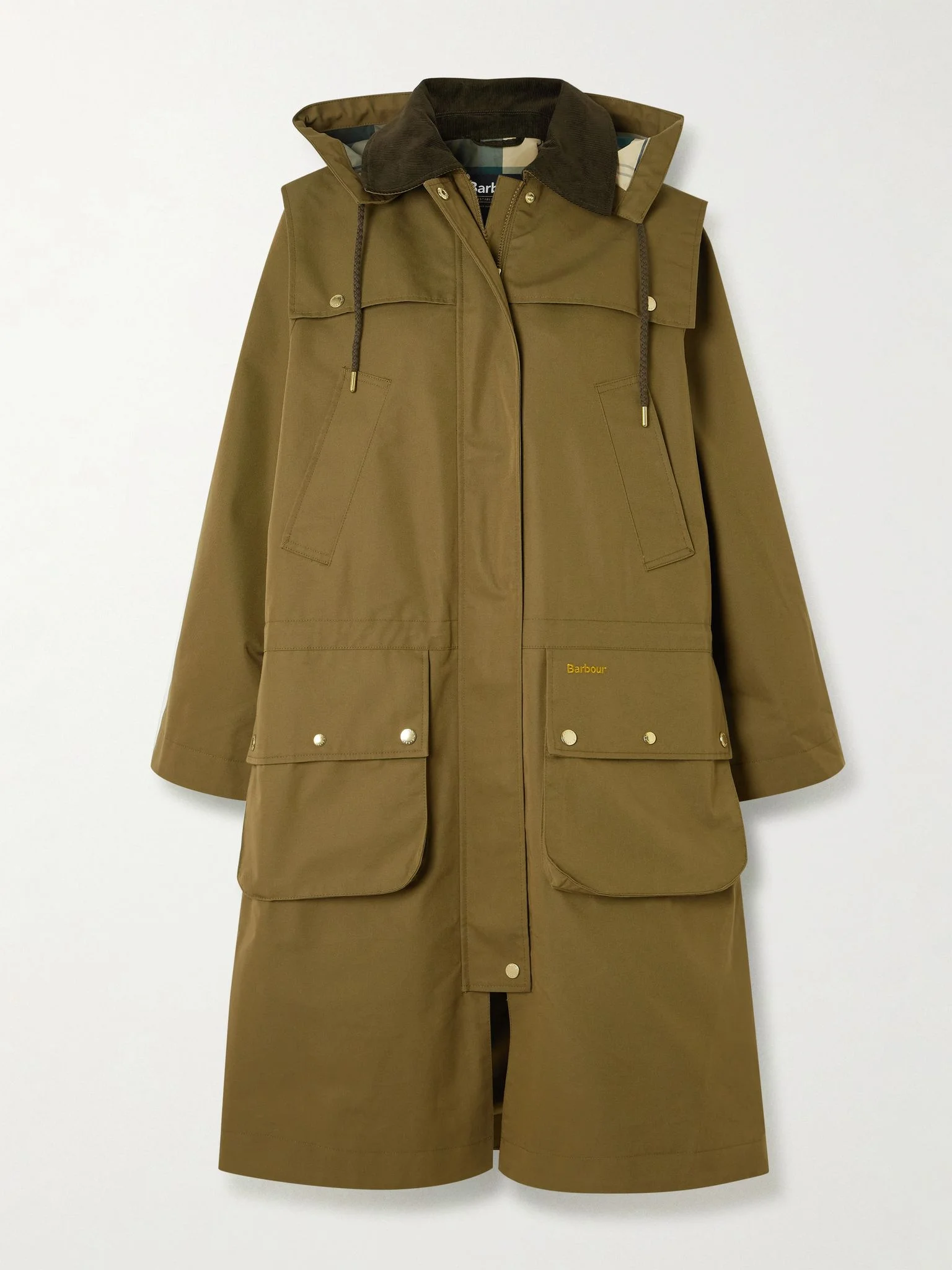 Bilsdale hooded corduroy-trimmed cotton-blend twill jacket Army green - 1