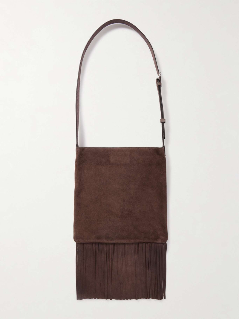 Nellcote embellished fringed leather-trimmed suede shoulder bag Burgundy 3