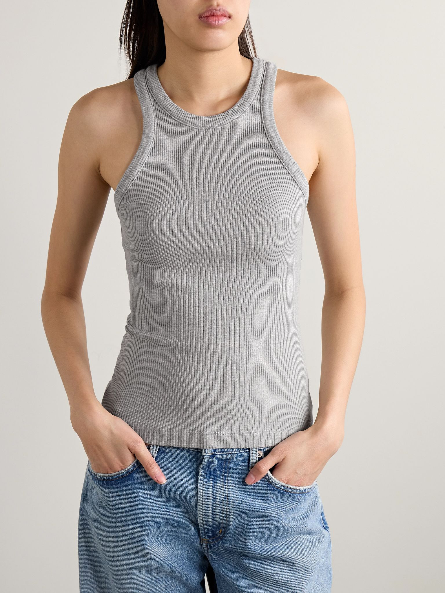 Rayne ribbed stretch organic cotton and Lyocell-blend jersey tank Gray - 3