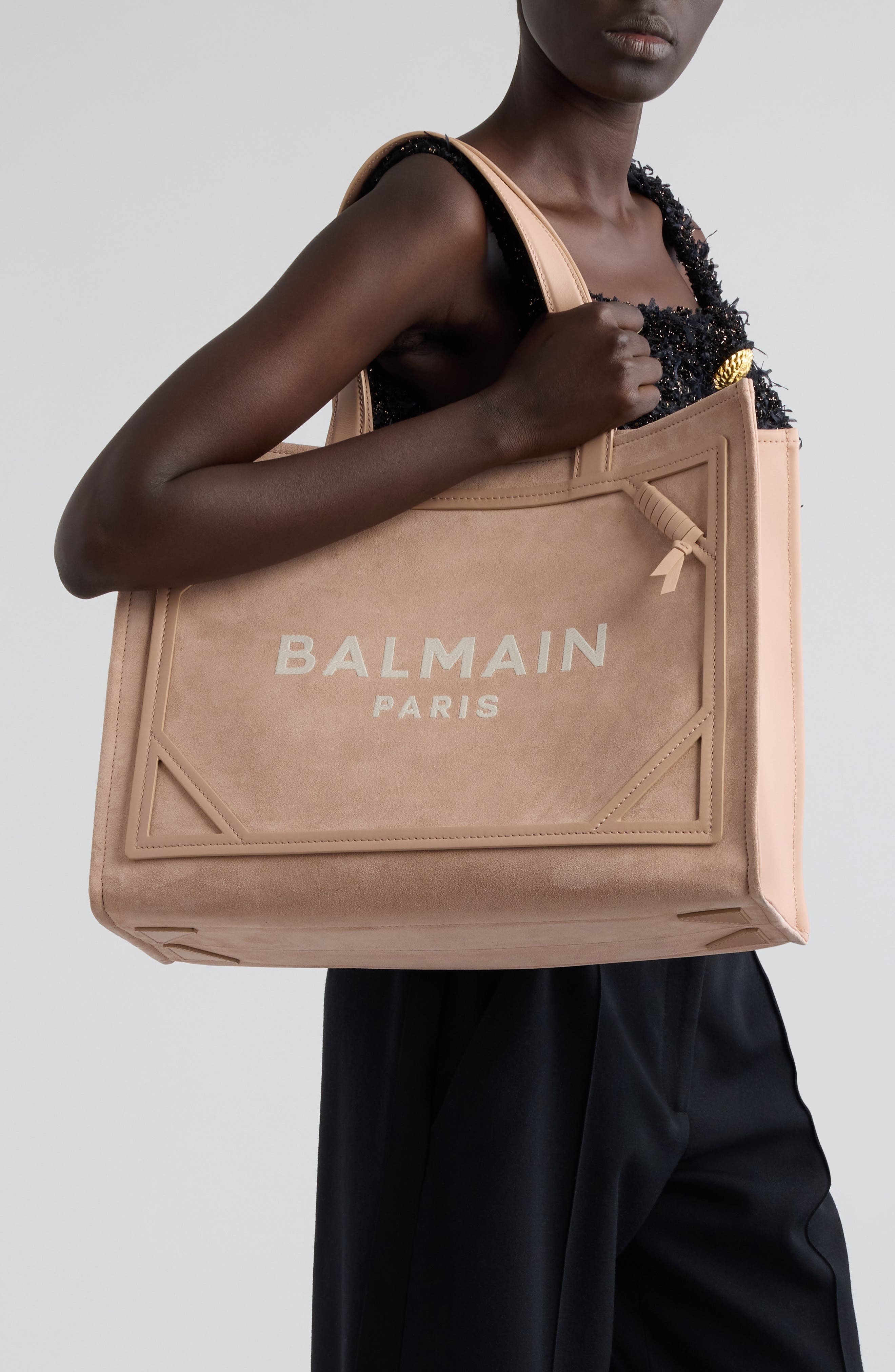 Balmain Medium B-Army Suede Shopper Tote in 0Dx Light Pink at Nordstrom - 7