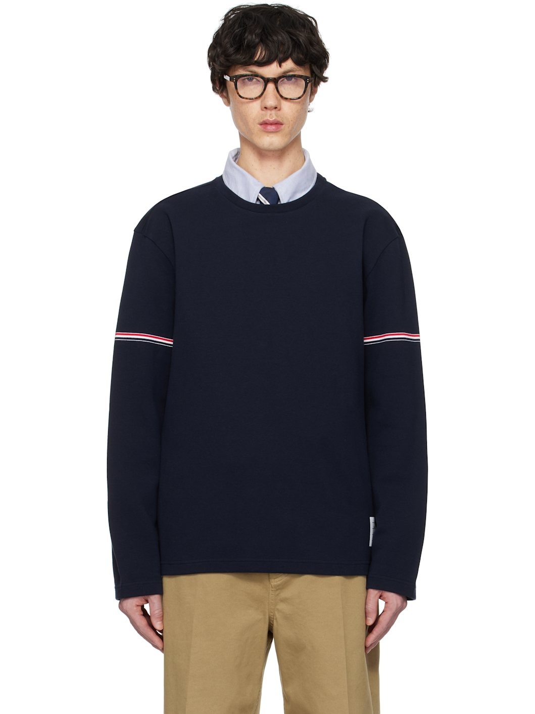 Navy Cotton Rugby Long Sleeve T-shirt - 1