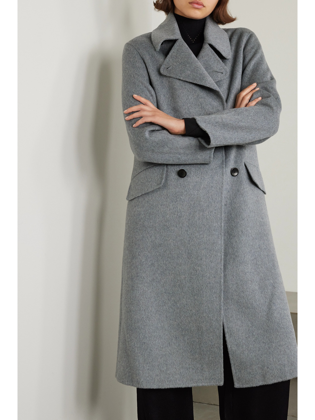 Emma Double-breasted Faux Fur-trimmed Wool-blend Coat - 4