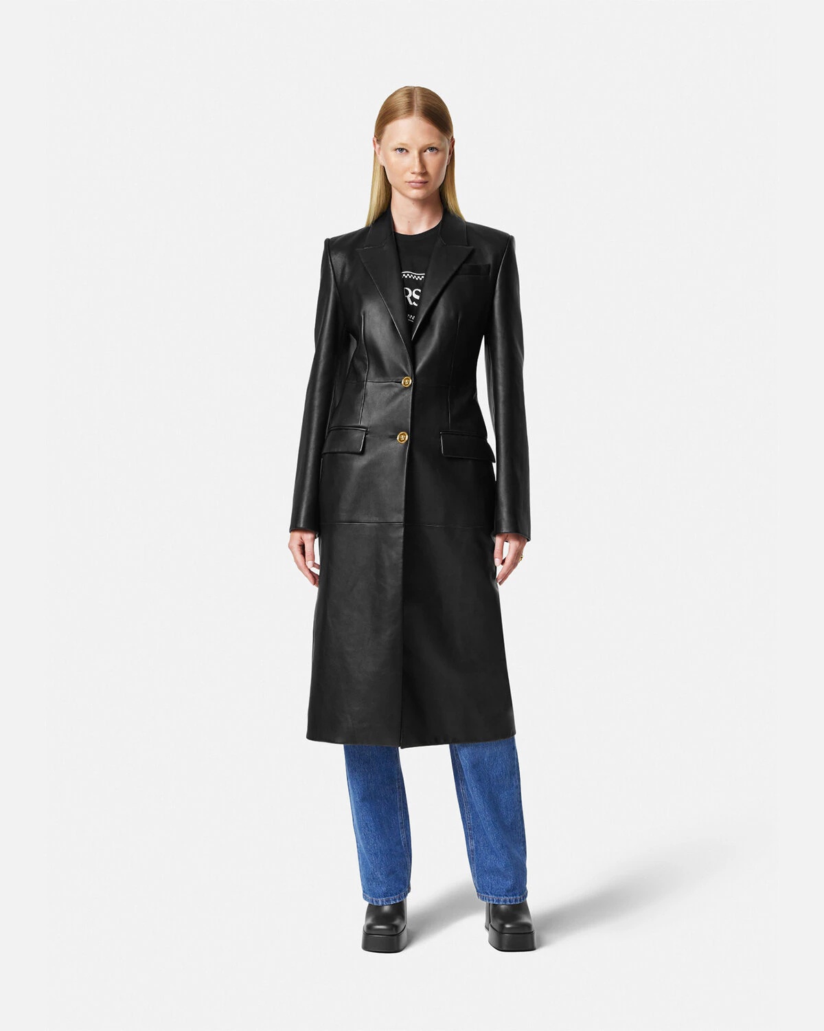 Single-Breasted Leather Coat - 4